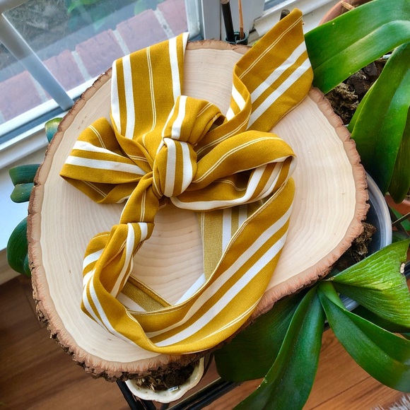 NWT Free People Tie-Back Headband Yellow Mustard White Stripe - Picture 7 of 8